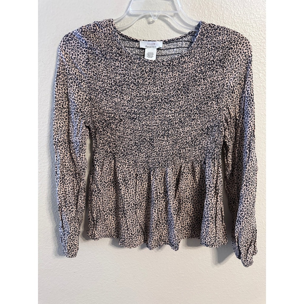 Urban Romantics Smocked Peplum Top‎ Leopard Print Long Sleeve Women's Small